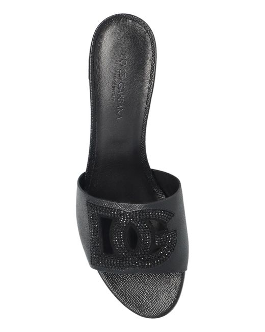 Dolce & Gabbana Black Heeled Mules With Logo