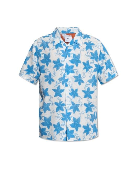 Paul Smith Blue Shirt With Floral Motif for men
