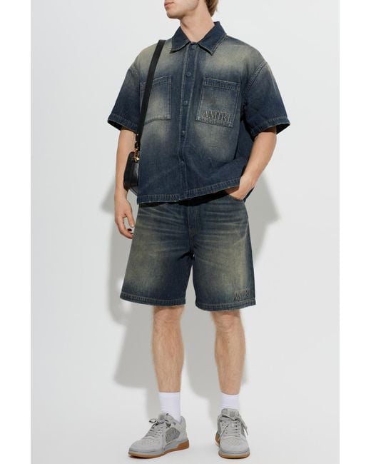 Amiri Blue Denim Shirt With Short Sleeves for men