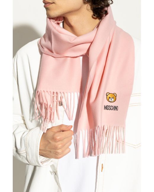 Moschino Pink Wool Scarf With Logo