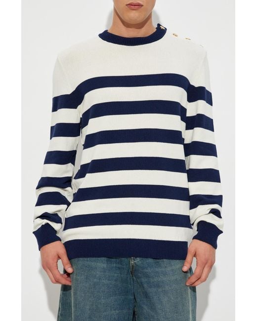 Balmain White Striped Pattern Sweater for men