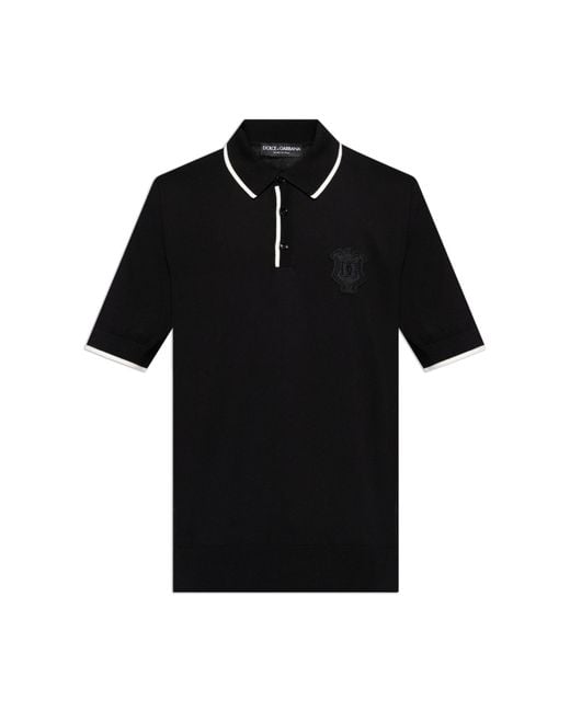 Dolce & Gabbana Black Cotton Polo With Logo for men