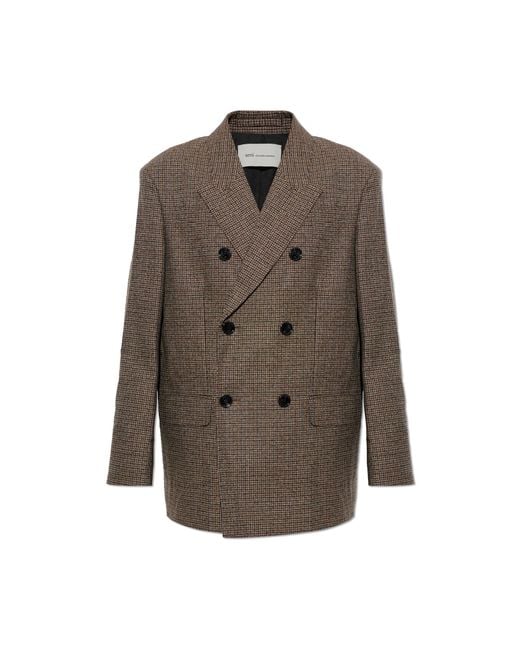 AMI Brown Wool Blazer With Double Vent