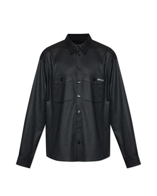 Dolce & Gabbana Black Wool Shirt With Pockets for men