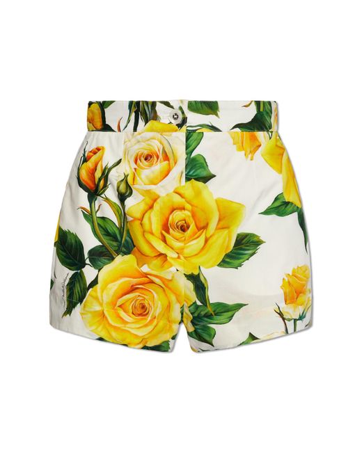 Dolce & Gabbana Yellow Shorts With Floral Motif,
