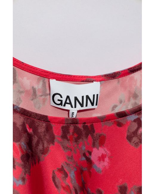 Ganni Red Floral Motif Dress,