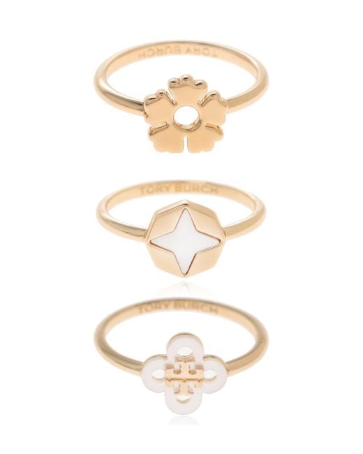 Tory Burch White Set Of Three Rings