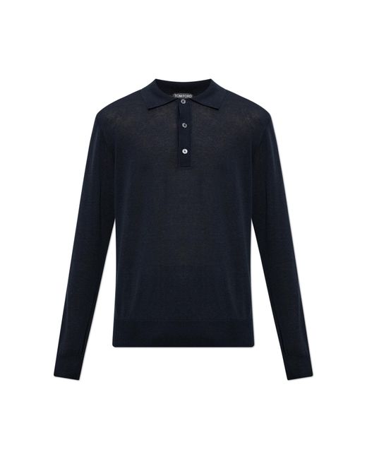 Tom Ford Blue Long-Sleeve Polo for men