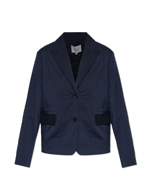 Maison Kitsuné Blue Blazer With Pinstripe Pattern