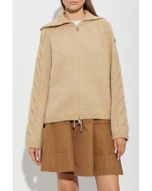 Moncler Natural Cardigan With Logo Patch