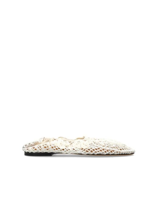 Odissi White Crochet Ballet Flats