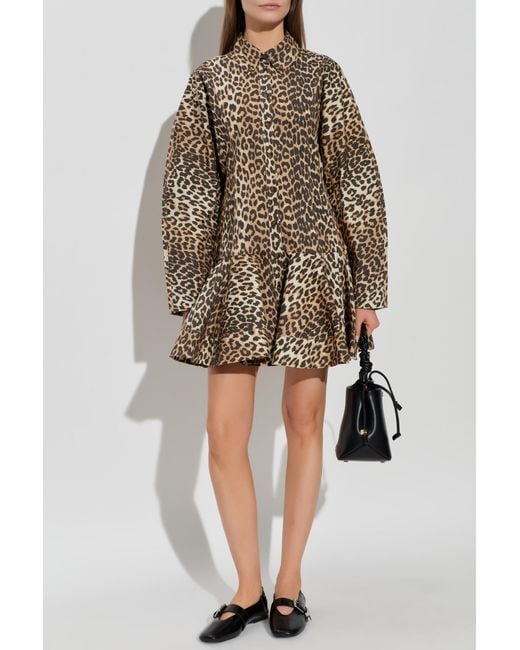 Ganni Brown Animal Print Dress