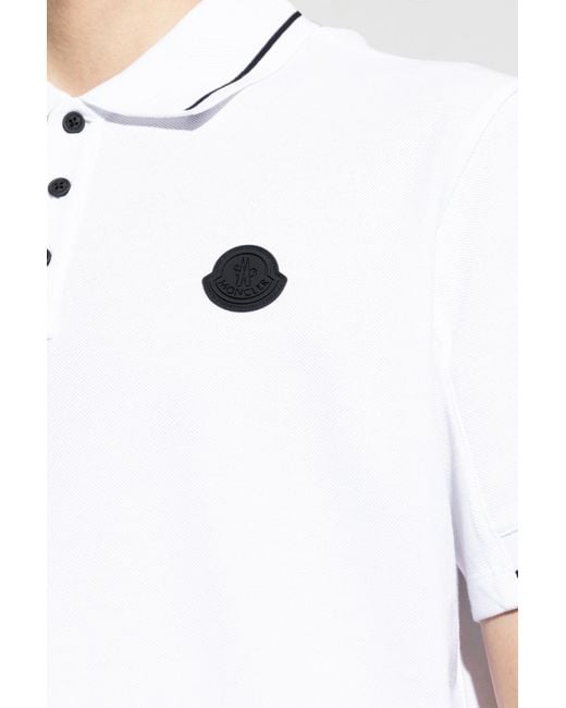 Moncler White Polo With Logo Patch for men