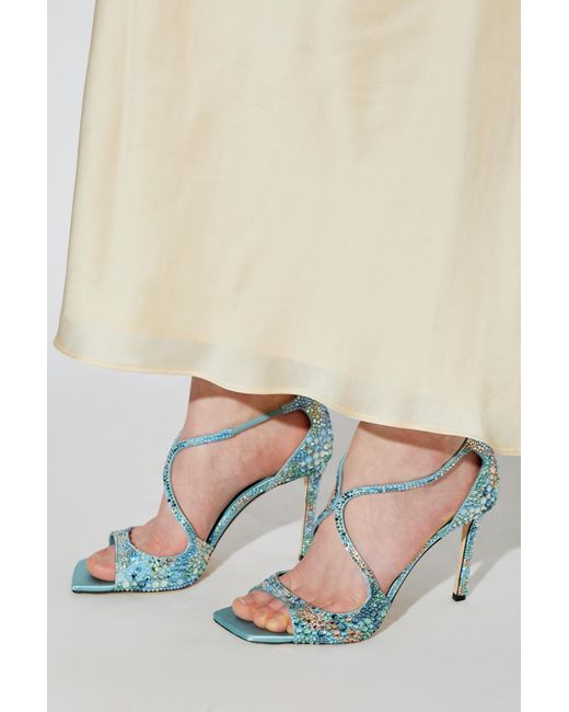 Jimmy Choo Blue "Azia" Satin Heeled Sandals