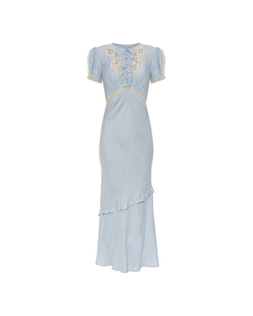 Self-Portrait White Satin Dress With Lace Inserts