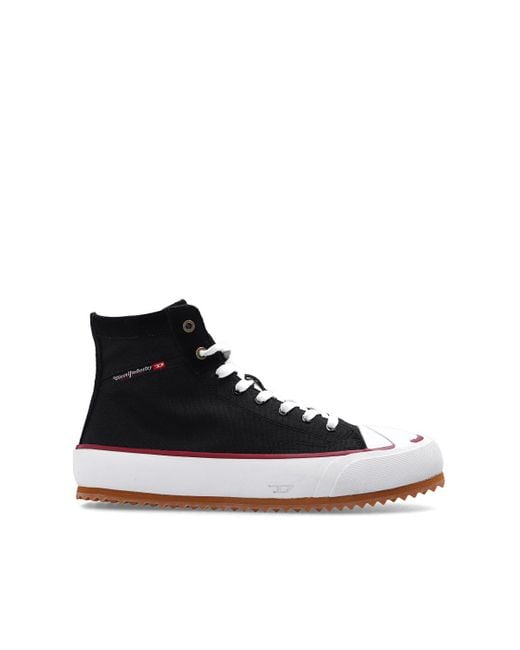 DIESEL Leather 's-principia' Sneakers in Black for Men | Lyst