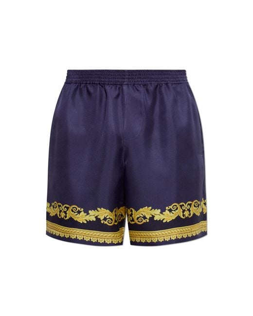 Versace Blue Silk Shorts With Pattern for men