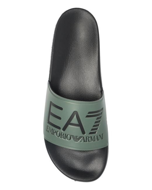 EA7 Black Rubber Flip-Flops With Logo for men