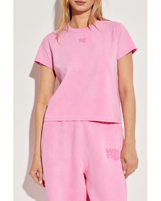 T By Alexander Wang Pink T-Shirt With Printed Logo