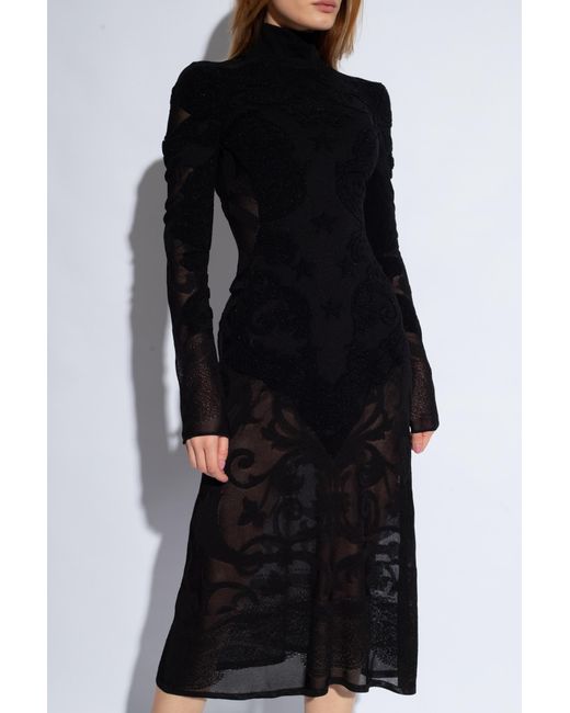 Balmain Black Transparent Dress With Standing Collar,
