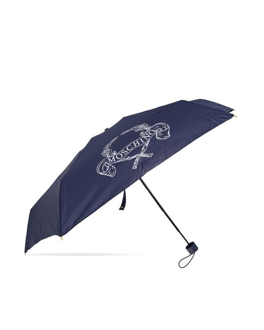 Moschino Blue Small Folding Umbrella With Logo