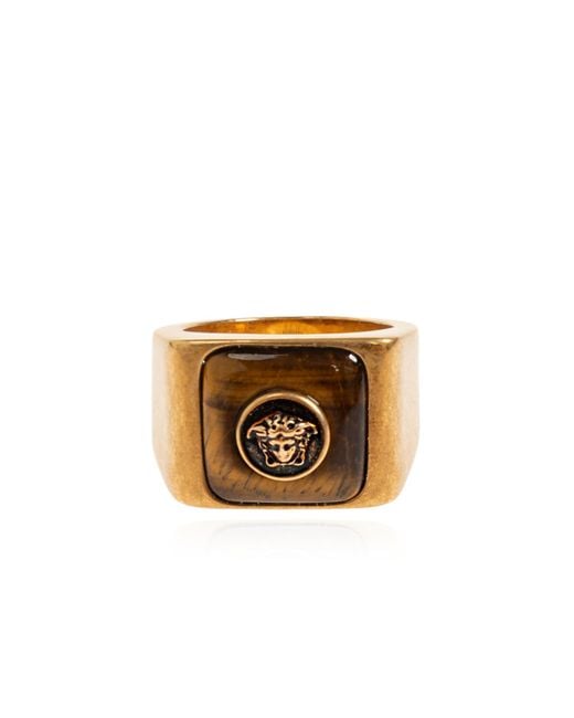 Versace Metallic Signet Ring With Medusa Head for men