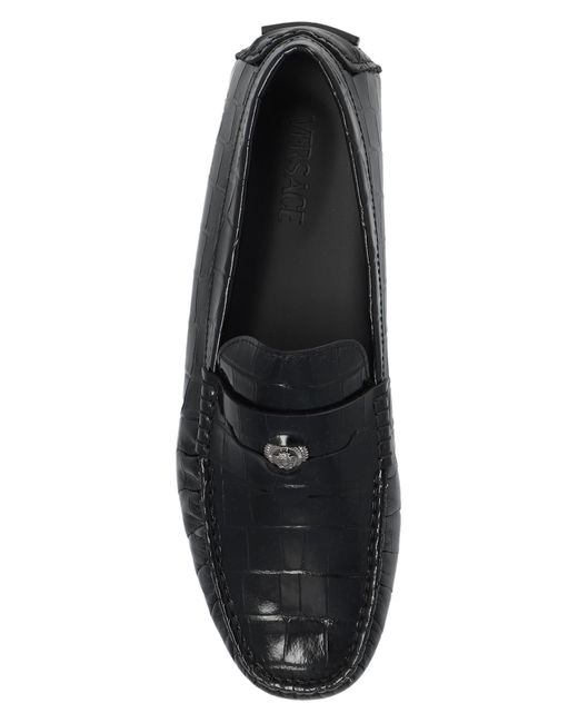 Versace Black Leather Loafers, for men