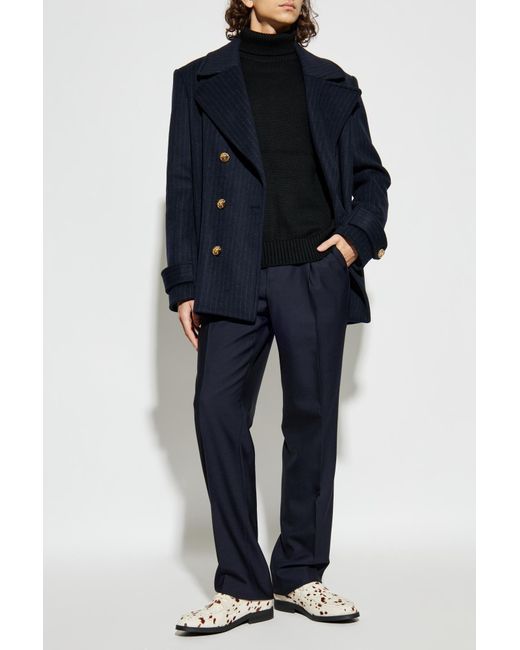Etro Blue Wool Pleated Trousers for men