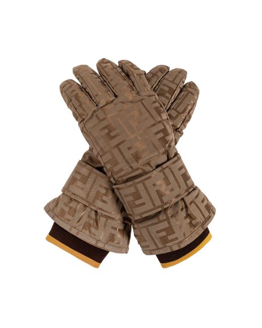 Fendi Brown Ski Gloves With Monogram