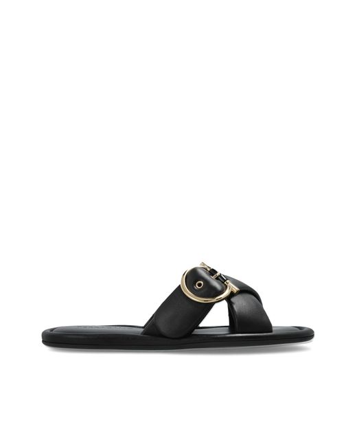 Ferragamo Black Leather Slides 'Elyzia'