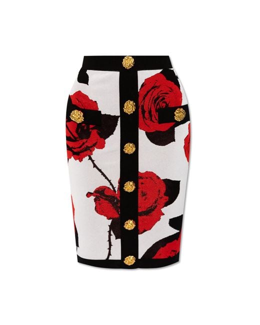 Balmain Red Floral Motif Skirt