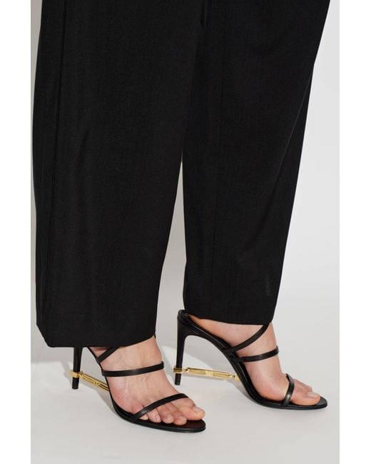 DSquared² Black Leather Heeled Sandals With Applique