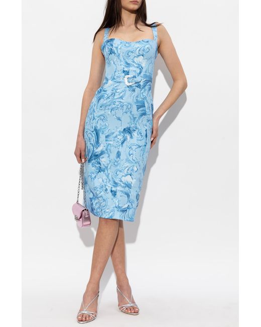 Versace Jeans Couture Blue Strap Dress With "Barocco" Pattern