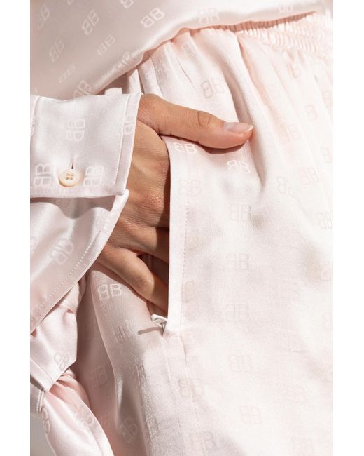 Balenciaga White Silk Shorts With Monogram