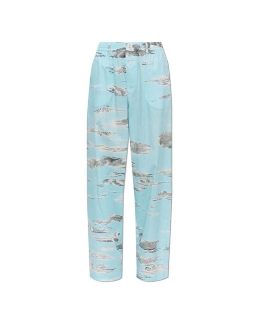 Moschino Blue Cotton Trousers With Print