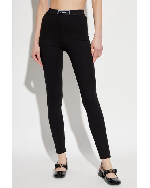 Versace Natural Leggings With Logo Patch
