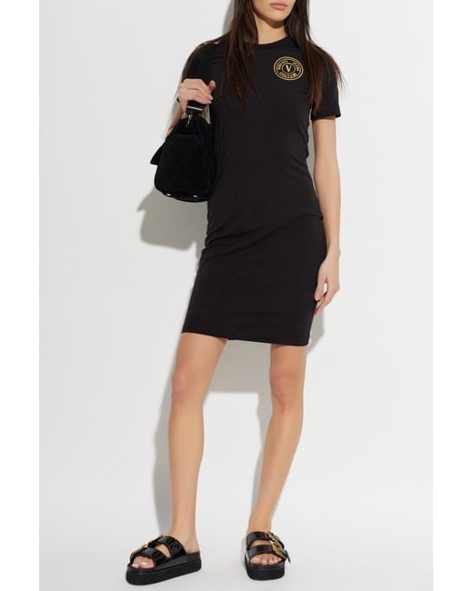 Versace Jeans Couture Black Dress With Printed Logo