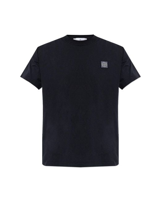 Stone Island Black T-Shirt With Logo Patch for men
