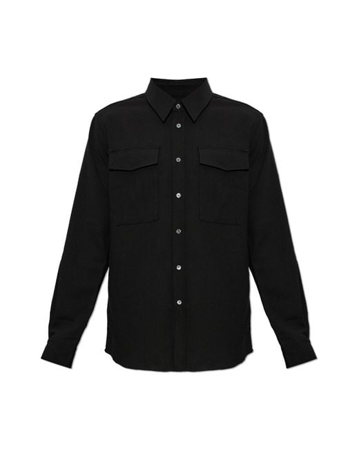 AMI Black Wool Shirt With Pockets for men