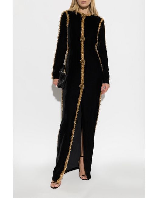Balmain Black Long Dress With Appliqués