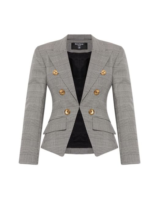 Balmain Gray Checked Pattern Blazer