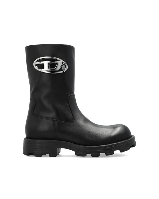 DIESEL Black Leather Ankle Boots 'D-Hammer'
