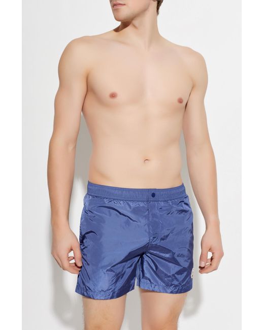 Moncler Blue Swim Shorts With A Logo Patch for men
