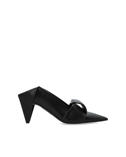 Loewe Black Leather Heeled Mules "Origami"