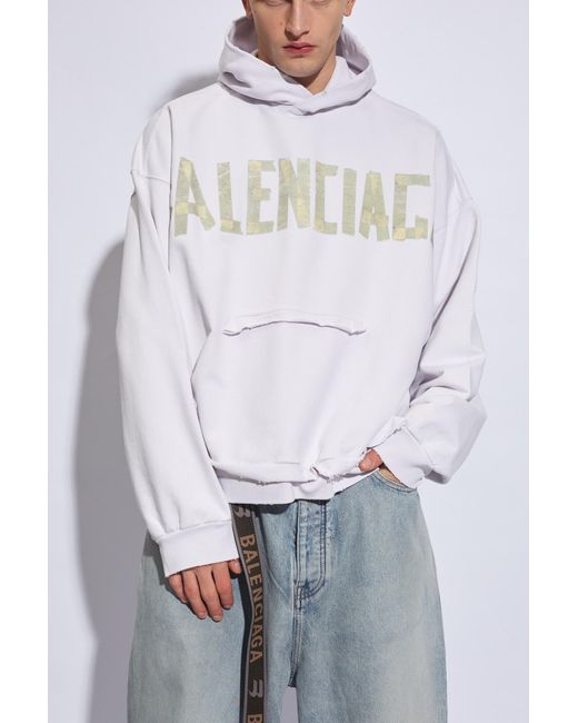 Balenciaga White Hoodie With Vintage Effect, for men