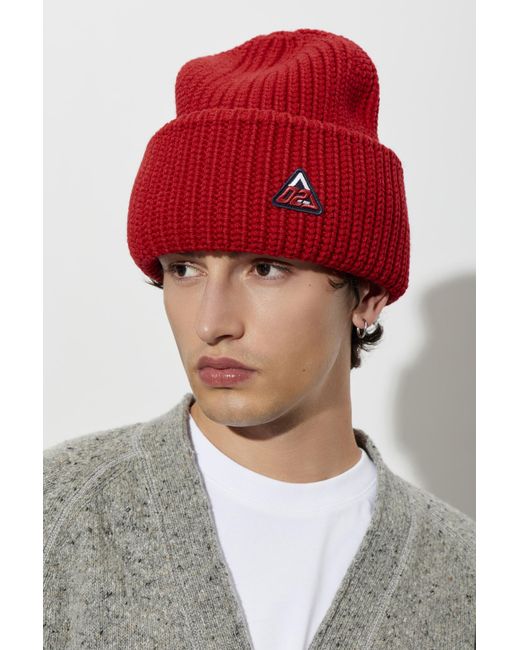 DSquared² Red Wool Beanie With Sewn-On Logo for men