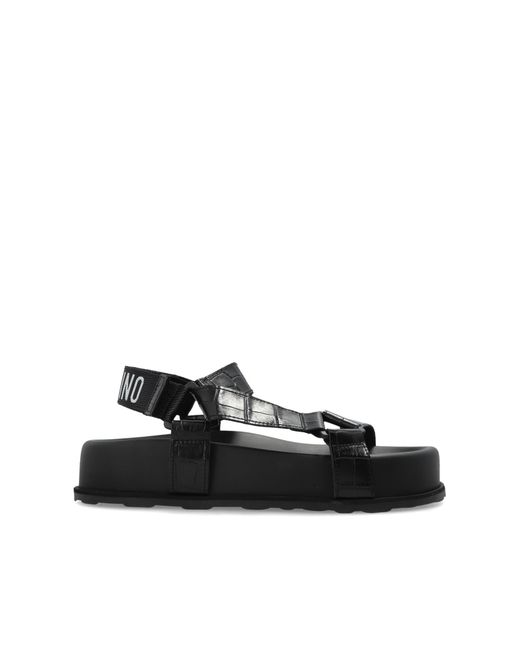 Moschino Black Leather Platform Sandals
