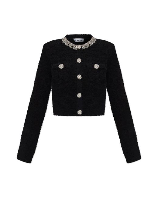 Self-Portrait Black Cardigan With Shimmering Crystals