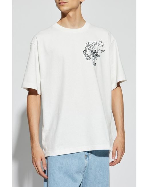 KENZO White T-Shirt With Embroidered Tiger Motif for men