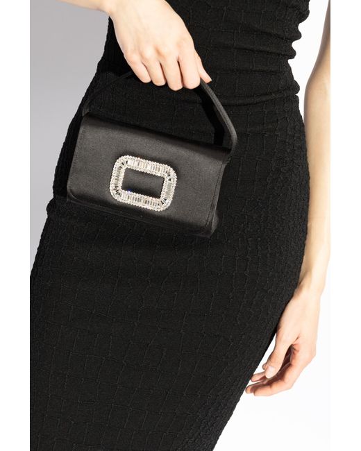 Roger Vivier Black Satin Handheld Bag 'Pilgrim Micro'